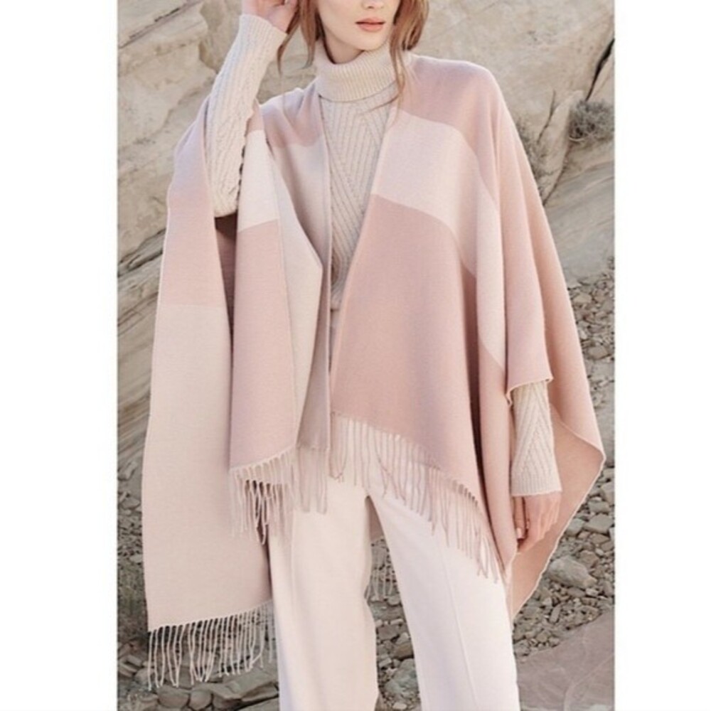 Soia & Kyo Yardira Woven Pink Cream Blanket Scarf Cardigan with Fringe One Size